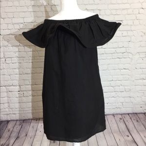 Line & Dot Off-The-Shoulder Black Linen Dress